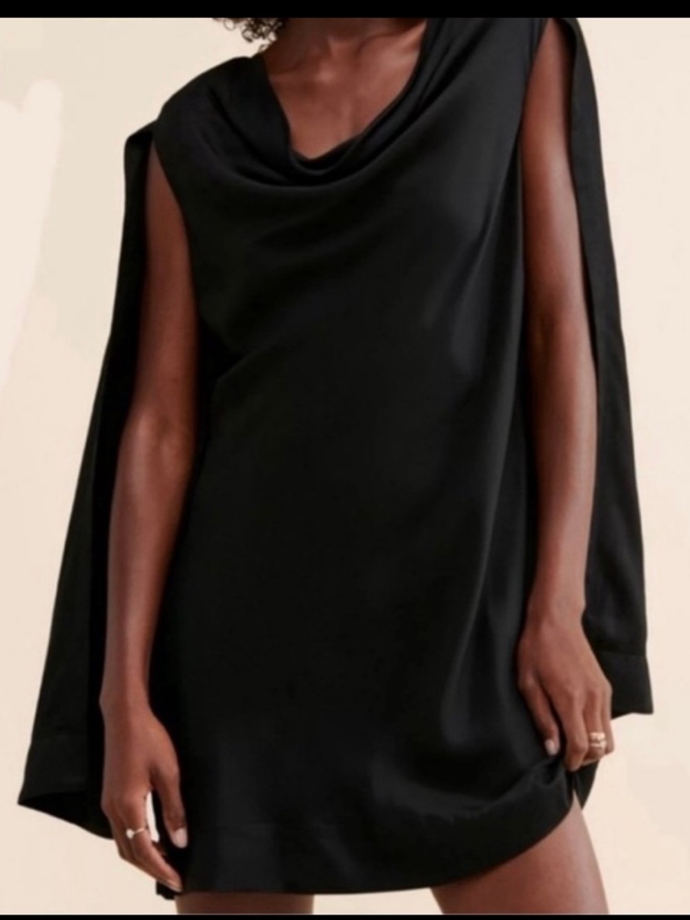Maeve Anthropologie Cow Neck Black Draped Cape Mini Dress
